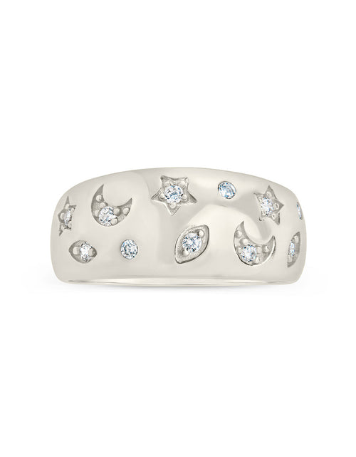 Load image into Gallery viewer, CZ Star and Crescent Bezel Dome Band Ring by Sterling Forever
