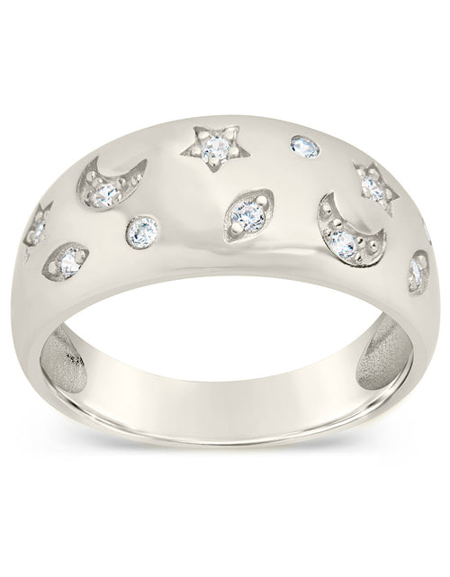 Load image into Gallery viewer, CZ Star and Crescent Bezel Dome Band Ring by Sterling Forever

