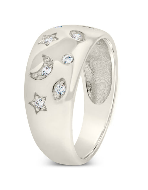Load image into Gallery viewer, CZ Star and Crescent Bezel Dome Band Ring by Sterling Forever
