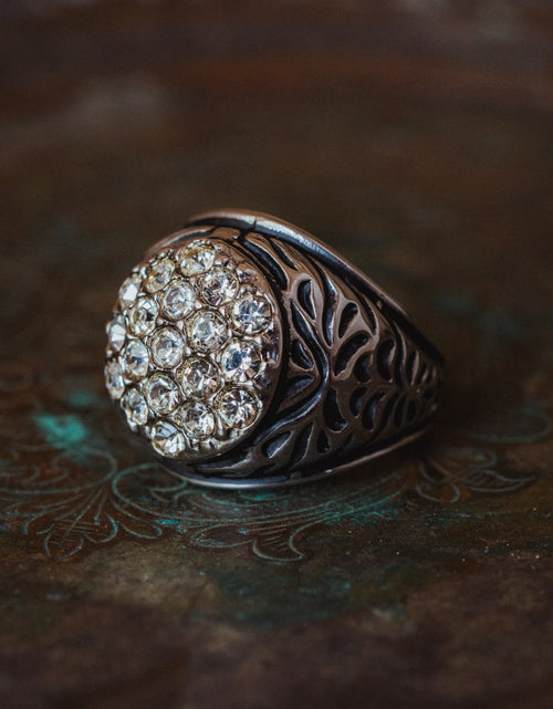 Load image into Gallery viewer, Vintage Men's Ring Clear Austrian Crystals 18k White or Yellow Gold Electroplated Made in USA by PVD Vintage Jewelry
