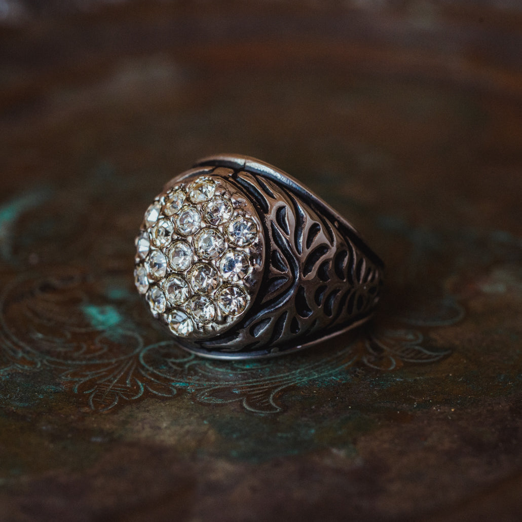 Vintage Men's Ring Clear Austrian Crystals 18k White or Yellow Gold Electroplated Made in USA by PVD Vintage Jewelry