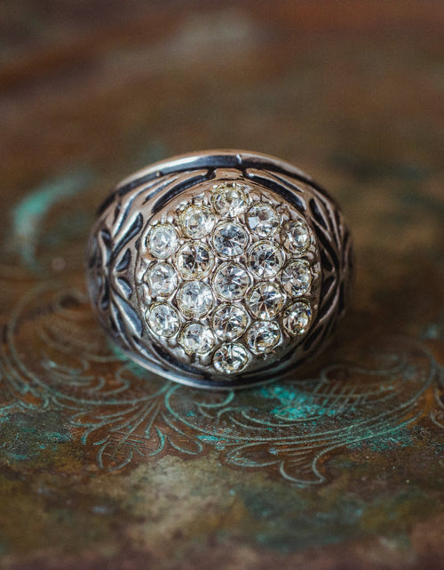 Load image into Gallery viewer, Vintage Men's Ring Clear Austrian Crystals 18k White or Yellow Gold Electroplated Made in USA by PVD Vintage Jewelry
