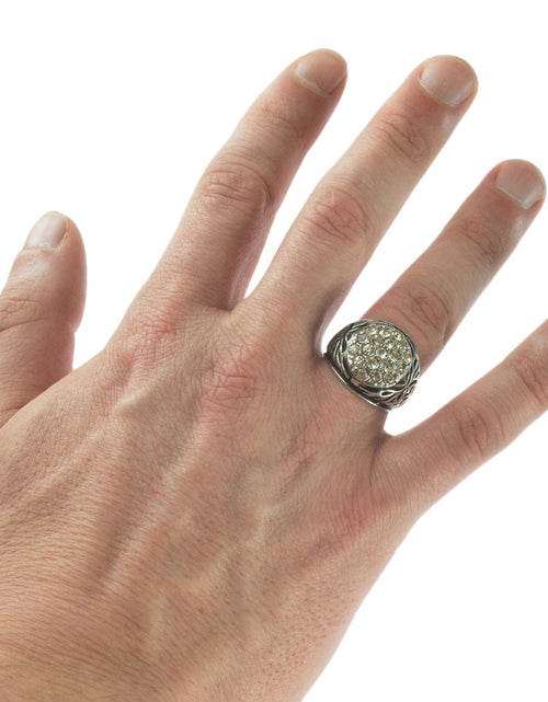 Load image into Gallery viewer, Vintage Men's Ring Clear Austrian Crystals 18k White or Yellow Gold Electroplated Made in USA by PVD Vintage Jewelry
