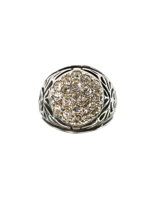 Load image into Gallery viewer, Vintage Men's Ring Clear Austrian Crystals 18k White or Yellow Gold Electroplated Made in USA by PVD Vintage Jewelry
