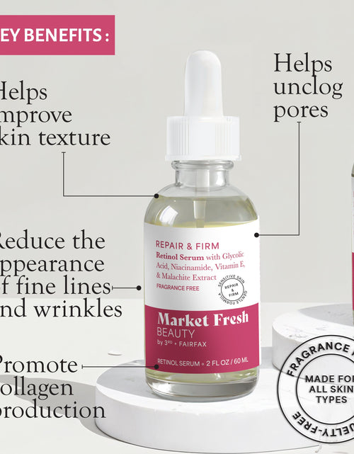 Load image into Gallery viewer, Market Fresh Beauty Retinol Repair &amp; Firm Serum with Niacinamide, Glycolic, Ferulic Acid | Fragrance-Free | 2 fl oz by  Los Angeles Brands
