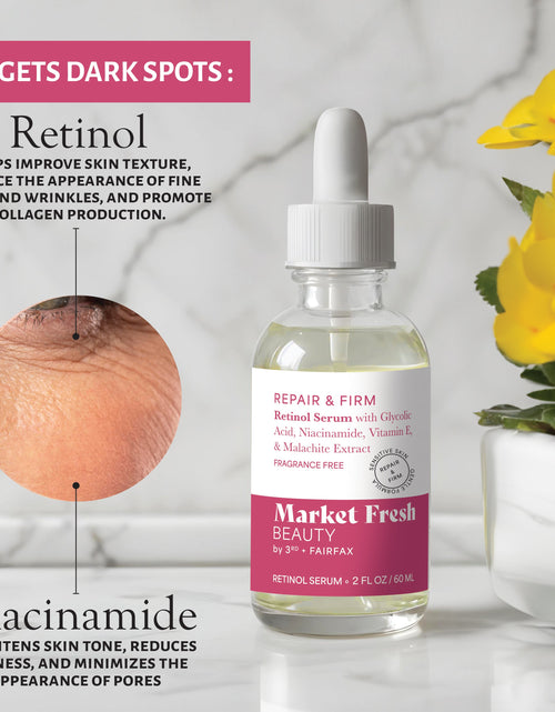 Load image into Gallery viewer, Market Fresh Beauty Retinol Repair &amp; Firm Serum with Niacinamide, Glycolic, Ferulic Acid | Fragrance-Free | 2 fl oz by  Los Angeles Brands
