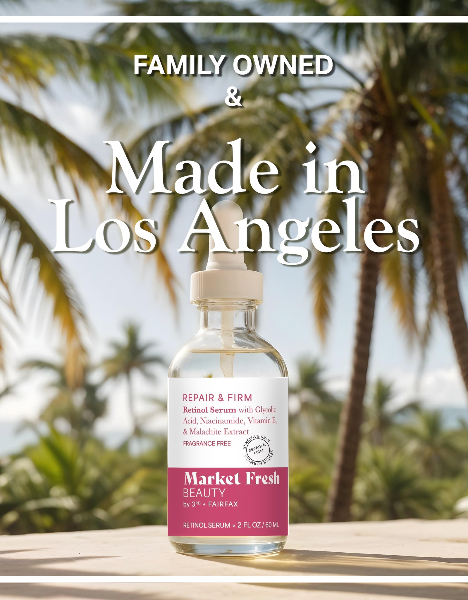 Market Fresh Beauty Retinol Repair & Firm Serum with Niacinamide, Glycolic, Ferulic Acid | Fragrance-Free | 2 fl oz by  Los Angeles Brands