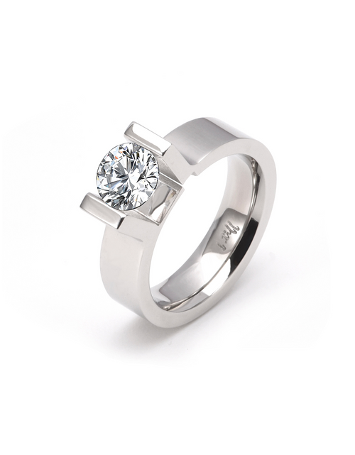 Load image into Gallery viewer, RG074MW B.Tiff Tension 1 ct Moissanite Round Solitaire Engagement Ring by B.Tiff New York
