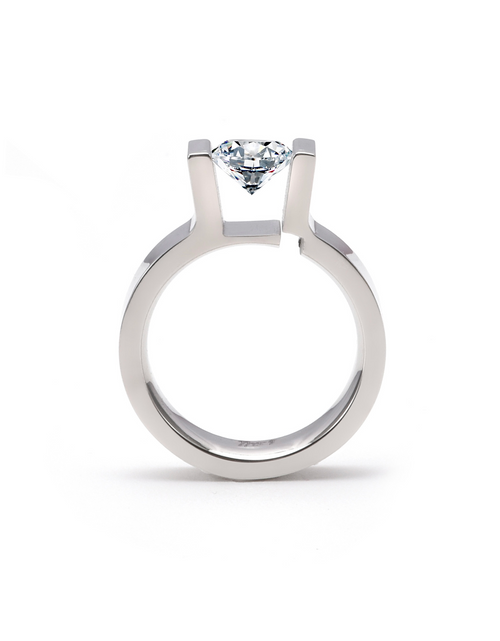 Load image into Gallery viewer, RG074MW B.Tiff Tension 1 ct Moissanite Round Solitaire Engagement Ring by B.Tiff New York
