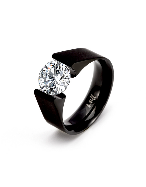 Load image into Gallery viewer, RG093MB B.Tiff 2 ct Moissanite Round Black Solitaire Engagement Ring by B.Tiff New York
