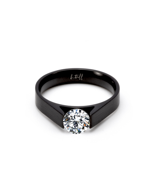 Load image into Gallery viewer, RG096B B.Tiff Tension Black .75 ct Round Solitaire Engagement Ring by B.Tiff New York
