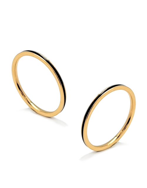 Load image into Gallery viewer, RG100GB B.Tiff "The Hamptons" Black Enamel Gold Ring 2-Pack [Thin Band] by B.Tiff New York
