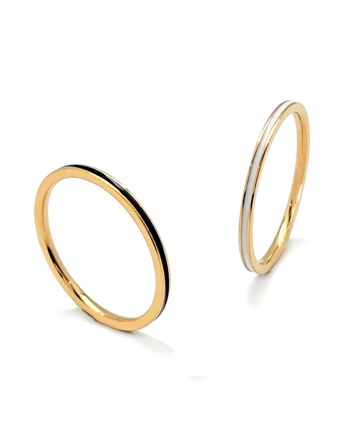 Load image into Gallery viewer, RG100GB B.Tiff "The Hamptons" Black Enamel Gold Ring 2-Pack [Thin Band] by B.Tiff New York
