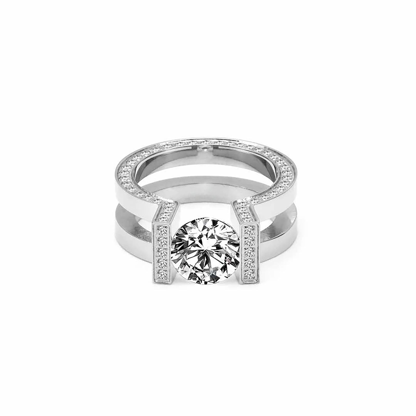 RG108MW B.Tiff 2 ct Moissanite Round Solitaire Interlocking Engagement Ring by B.Tiff New York