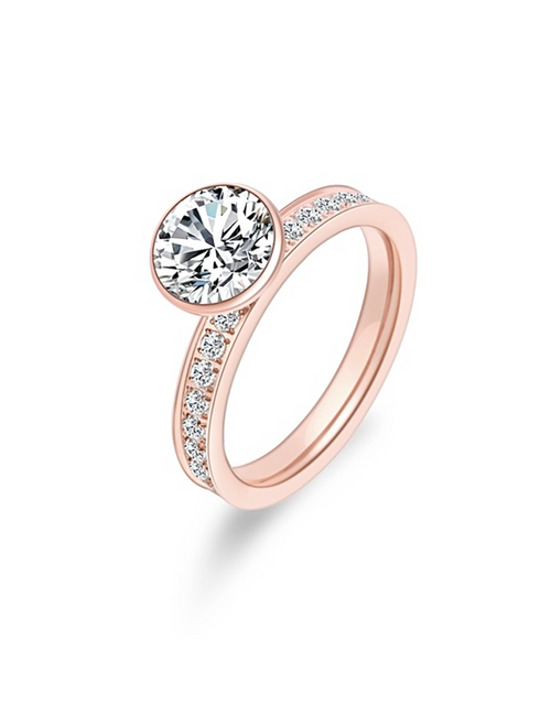 Load image into Gallery viewer, RG112RG B.Tiff Rose Gold 2 ct Solitaire Pave Engagement Ring [Thin Band] by B.Tiff New York
