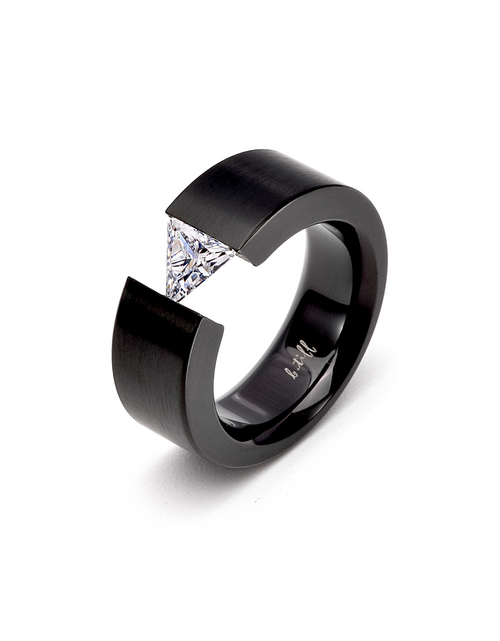 Load image into Gallery viewer, RG113B B.Tiff Black 1 ct Trillion Cut Solitaire Ring [Wide Band] by B.Tiff New York
