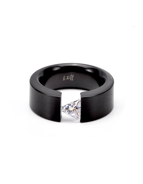 Load image into Gallery viewer, RG113B B.Tiff Black 1 ct Trillion Cut Solitaire Ring [Wide Band] by B.Tiff New York

