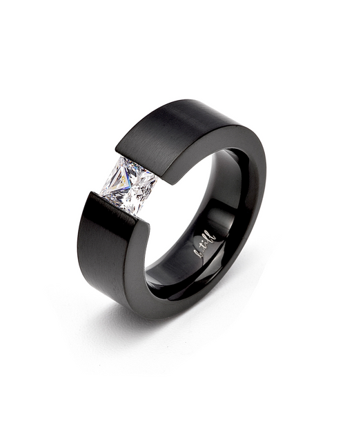 Load image into Gallery viewer, RG114B B.Tiff 1 ct Princess Cut Black Solitaire Ring [Wide Band] by B.Tiff New York
