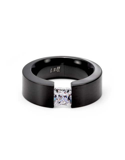 Load image into Gallery viewer, RG114B B.Tiff 1 ct Princess Cut Black Solitaire Ring [Wide Band] by B.Tiff New York
