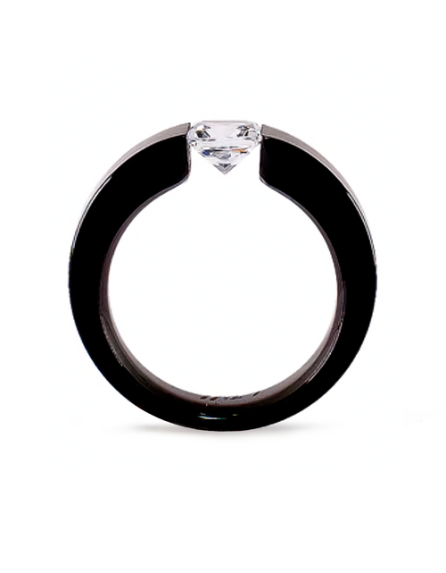 Load image into Gallery viewer, RG114B B.Tiff 1 ct Princess Cut Black Solitaire Ring [Wide Band] by B.Tiff New York
