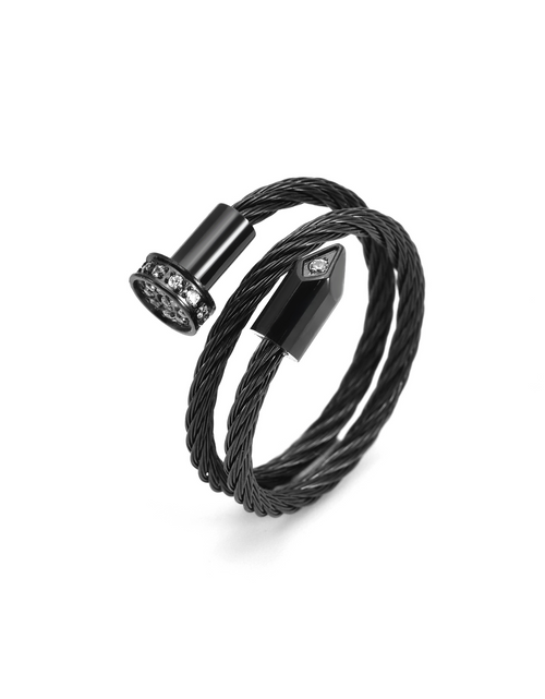 Load image into Gallery viewer, RG115B B.Tiff Black Pavé Pointe Cable Adjustable Ring by B.Tiff New York
