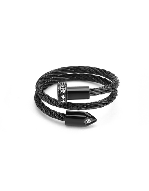 Load image into Gallery viewer, RG115B B.Tiff Black Pavé Pointe Cable Adjustable Ring by B.Tiff New York
