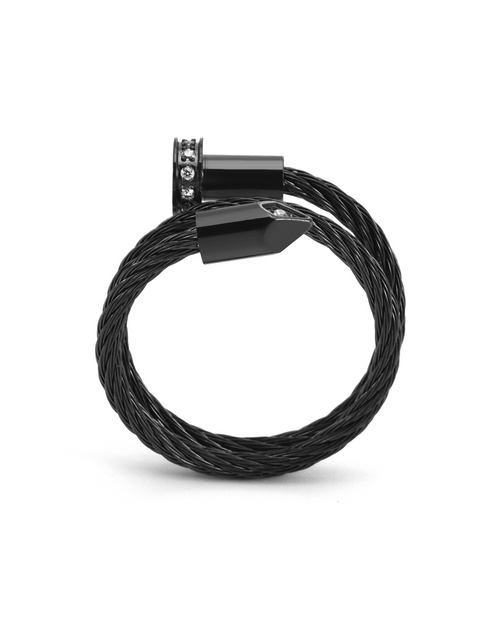 Load image into Gallery viewer, RG115B B.Tiff Black Pavé Pointe Cable Adjustable Ring by B.Tiff New York

