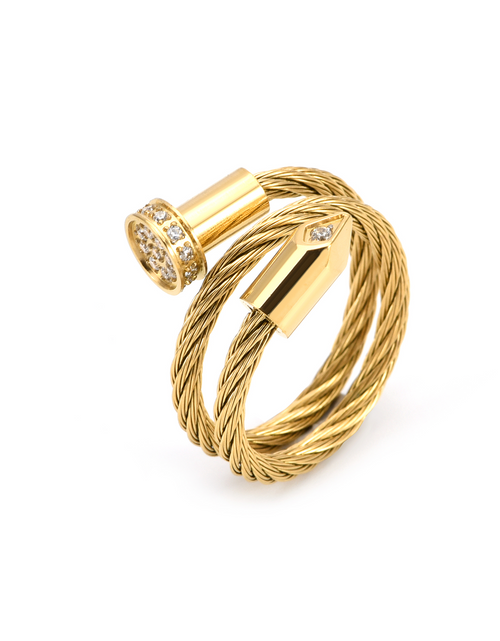 Load image into Gallery viewer, RG115G B.Tiff Gold Pavé Pointe Cable Adjustable Ring by B.Tiff New York
