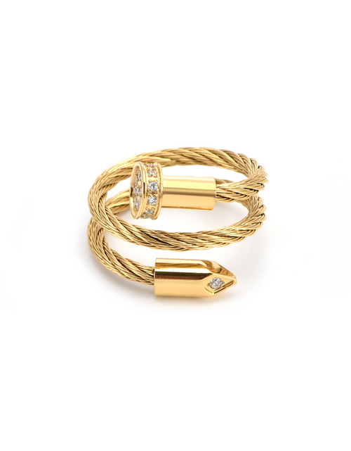Load image into Gallery viewer, RG115G B.Tiff Gold Pavé Pointe Cable Adjustable Ring by B.Tiff New York
