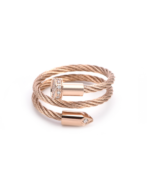 Load image into Gallery viewer, RG115RG B.Tiff Rose Gold Pavé Pointe Cable Adjustable Ring by B.Tiff New York
