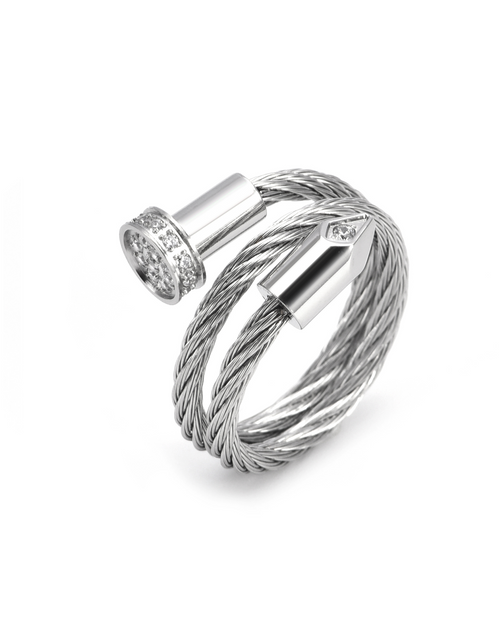 Load image into Gallery viewer, RG115W B.Tiff Pavé Pointe Cable Adjustable Ring by B.Tiff New York
