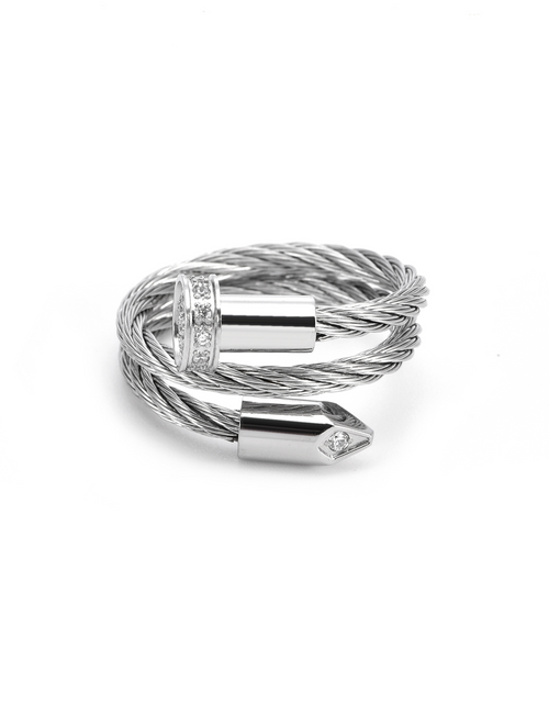 Load image into Gallery viewer, RG115W B.Tiff Pavé Pointe Cable Adjustable Ring by B.Tiff New York
