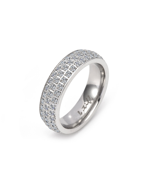 Load image into Gallery viewer, B.Tiff Aŭreolo II 1 ct Cushion Cut Halo Engagement Ring &amp; Three-Row Eternity Band Set by B.Tiff New York
