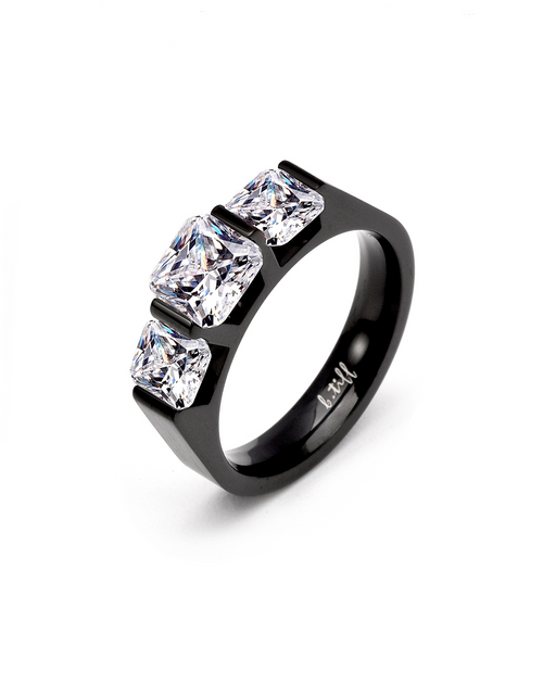 Load image into Gallery viewer, RG203B B.Tiff Black 3-Stone Cushion Cut Engagement Ring by B.Tiff New York
