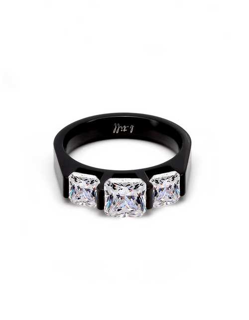 Load image into Gallery viewer, RG203B B.Tiff Black 3-Stone Cushion Cut Engagement Ring by B.Tiff New York
