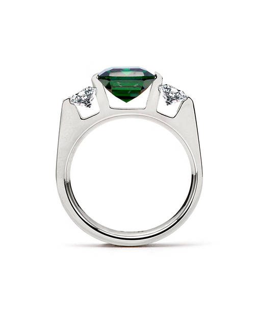 Load image into Gallery viewer, RG208GR B.Tiff 3-Stone 3 ct Green Emerald Cut Engagement Ring by B.Tiff New York
