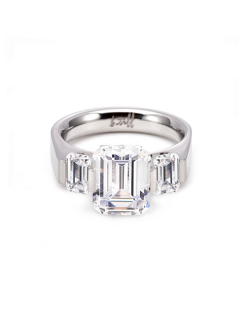 Load image into Gallery viewer, RG208W B.Tiff 3-Stone 3 ct Emerald Cut Engagement Ring by B.Tiff New York
