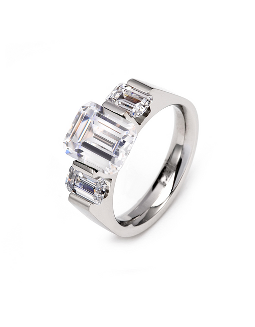 Load image into Gallery viewer, RG208W B.Tiff 3-Stone 3 ct Emerald Cut Engagement Ring by B.Tiff New York
