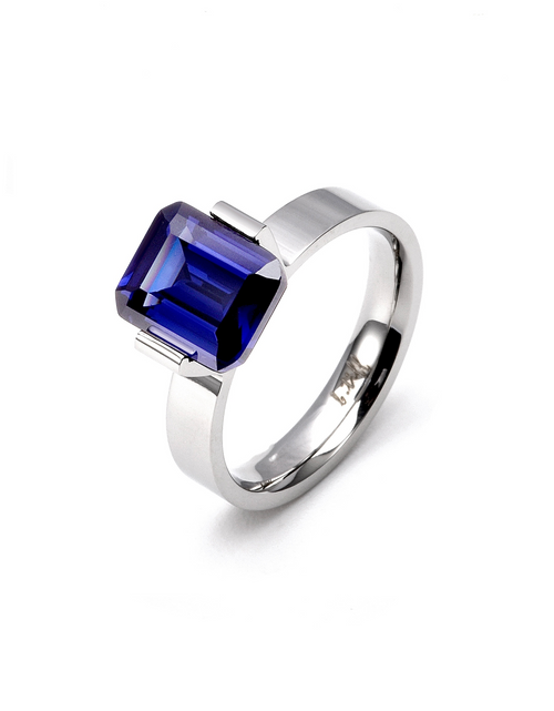 Load image into Gallery viewer, RG210BL B.Tiff 3 ct Blue Emerald Cut Engagement Ring by B.Tiff New York
