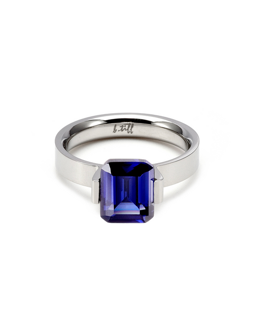 Load image into Gallery viewer, RG210BL B.Tiff 3 ct Blue Emerald Cut Engagement Ring by B.Tiff New York
