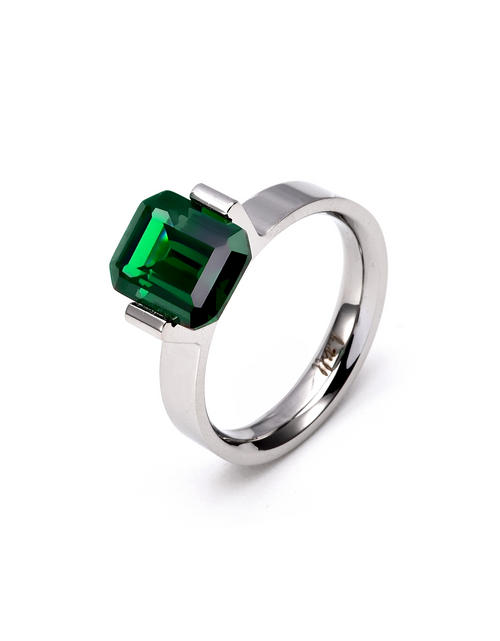 Load image into Gallery viewer, RG210GR B.Tiff 3 ct Green Emerald Cut Engagement Ring by B.Tiff New York
