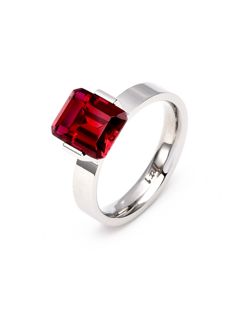 Load image into Gallery viewer, RG210R B.Tiff 3 ct Red Emerald Cut Engagement Ring by B.Tiff New York
