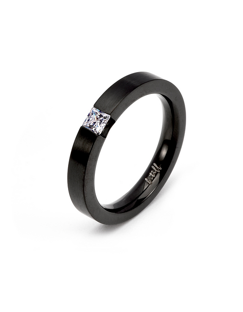 Load image into Gallery viewer, RG301B B.Tiff .12 ct Princess Cut Black Solitaire Ring [Thin Band] by B.Tiff New York
