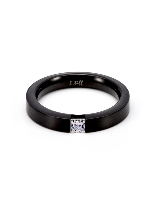 Load image into Gallery viewer, RG301B B.Tiff .12 ct Princess Cut Black Solitaire Ring [Thin Band] by B.Tiff New York
