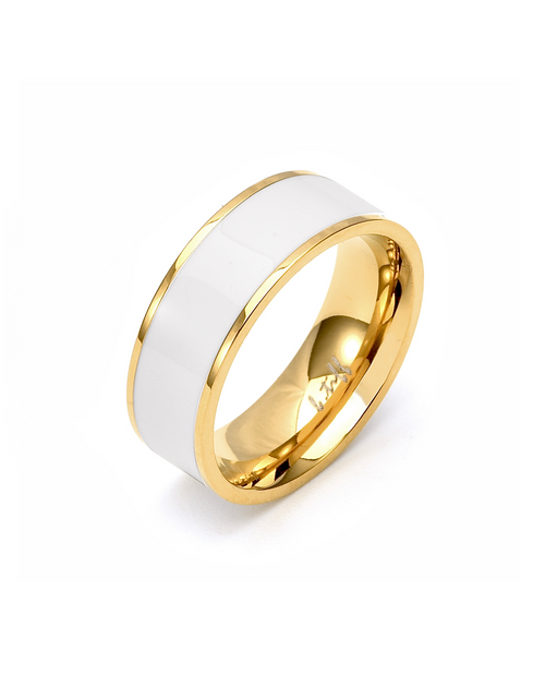 Load image into Gallery viewer, RG800GW B.Tiff 18K Gold Plated White Enamel Ring [Wide Band] by B.Tiff New York
