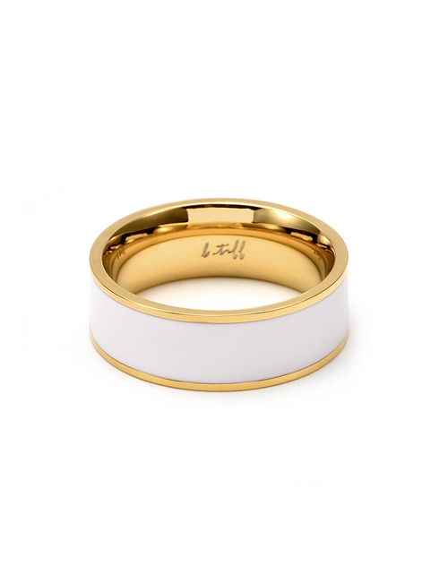 Load image into Gallery viewer, RG800GW B.Tiff 18K Gold Plated White Enamel Ring [Wide Band] by B.Tiff New York
