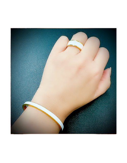 Load image into Gallery viewer, RG800GW B.Tiff 18K Gold Plated White Enamel Ring [Wide Band] by B.Tiff New York
