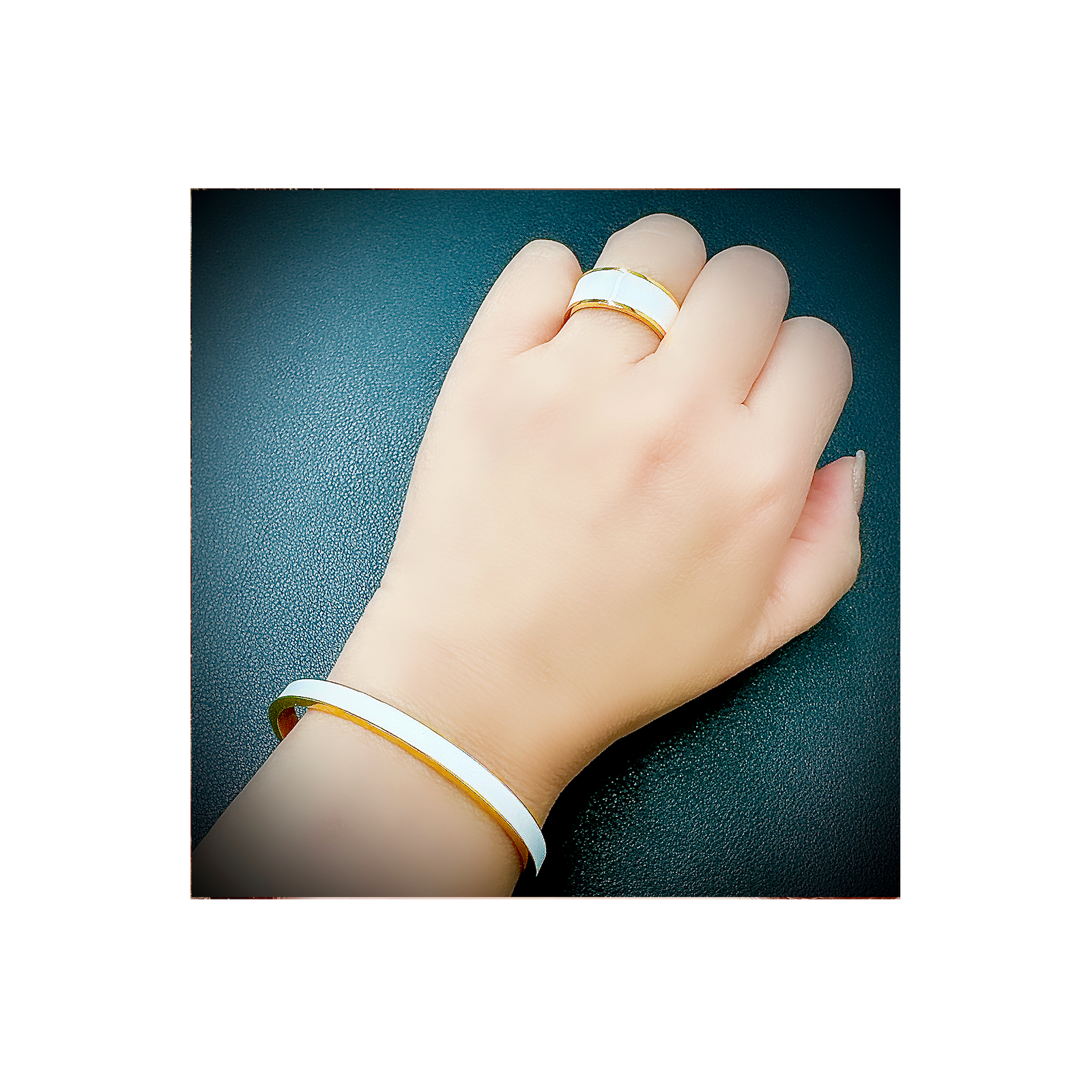 RG800GW B.Tiff 18K Gold Plated White Enamel Ring [Wide Band] by B.Tiff New York