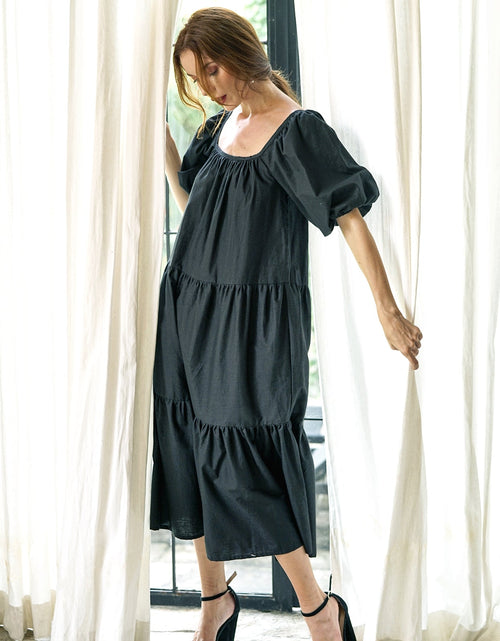 Load image into Gallery viewer, ROSEMARY Cotton Prairie Dress, in Black by BrunnaCo
