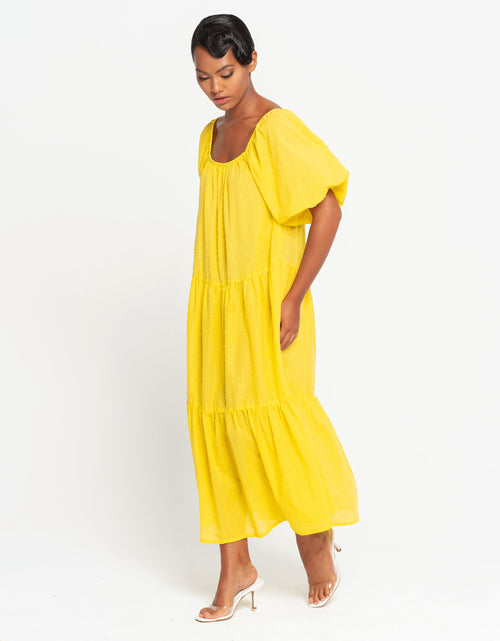Load image into Gallery viewer, ROSEMARY Dotted Cotton Dress, in Sunflower Yellow by BrunnaCo
